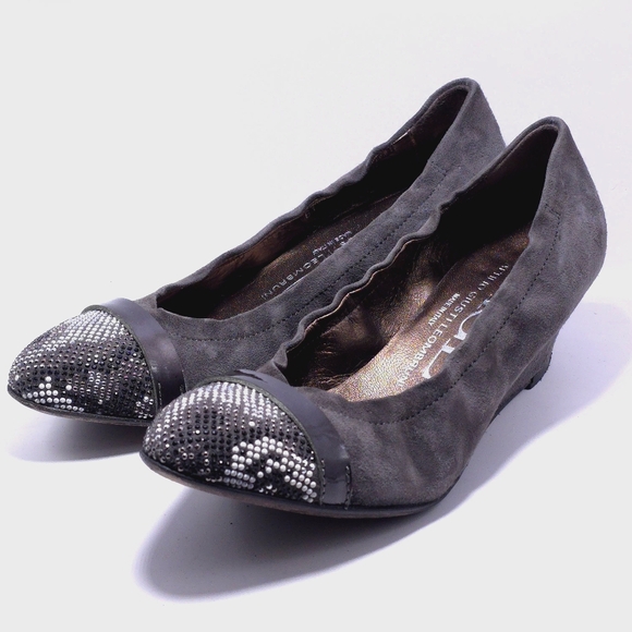 Womens Sz 6 (36.5) AGL Wedge Attilio Giusti Leombruni Gray Snake Studded Ballet - Picture 4 of 11